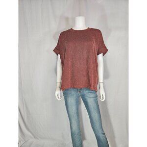 Entro Rust Round Neck Over Size Ribbed Short Cap Sleeve